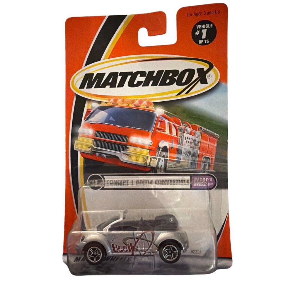 Matchbox Concept 1 Beetle Convertible 1/75 Silver Red White Design New In Packag